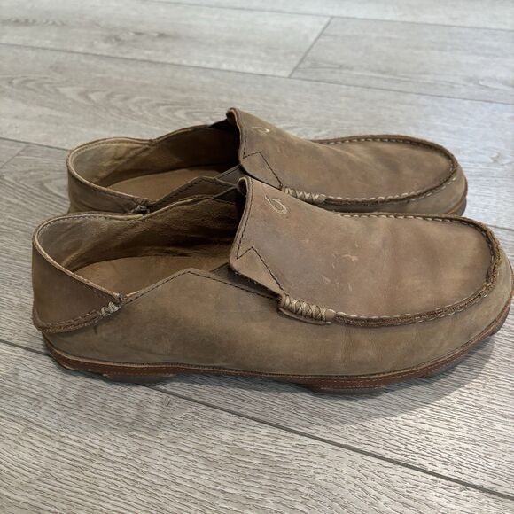 Olukai Moloa Men’s 11.5 Brown Leather Slip On Shoes Casual - Picture 1 of 7